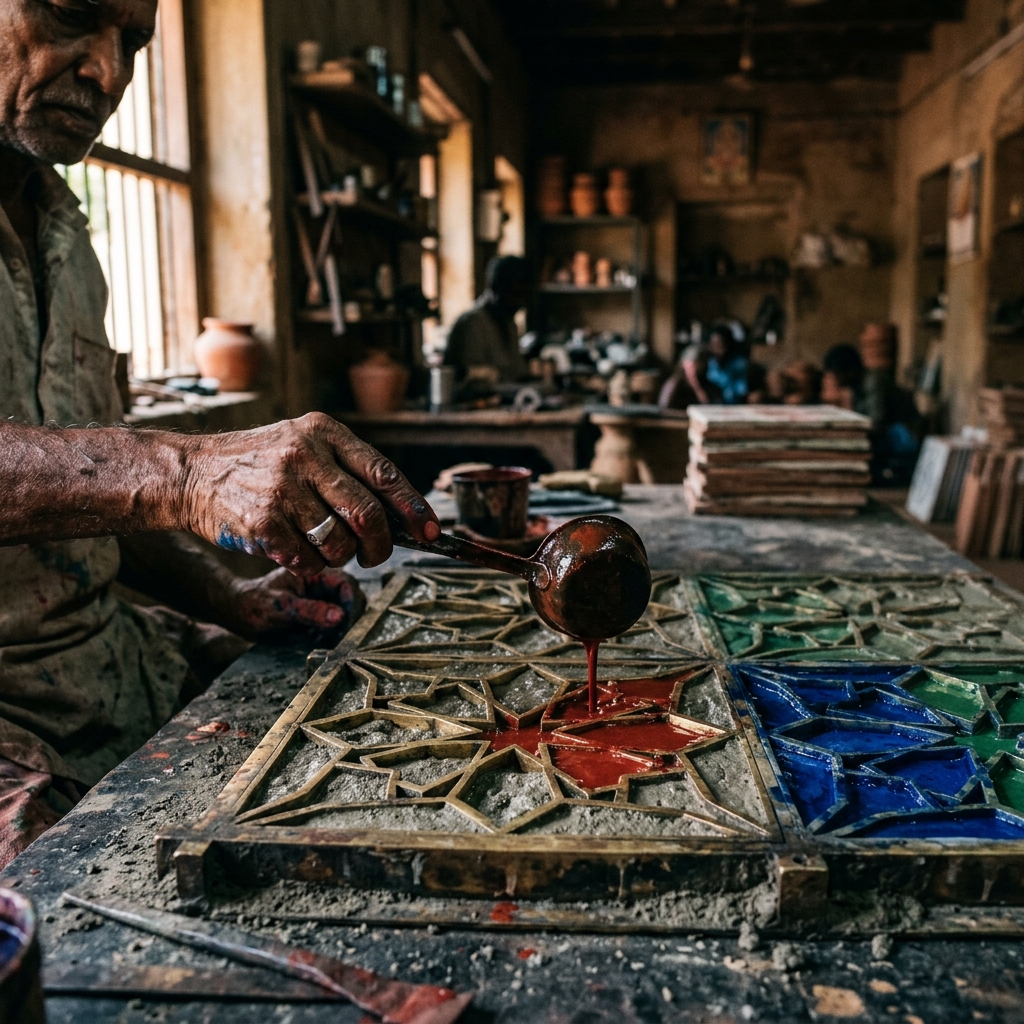 Artisan pouring pigment