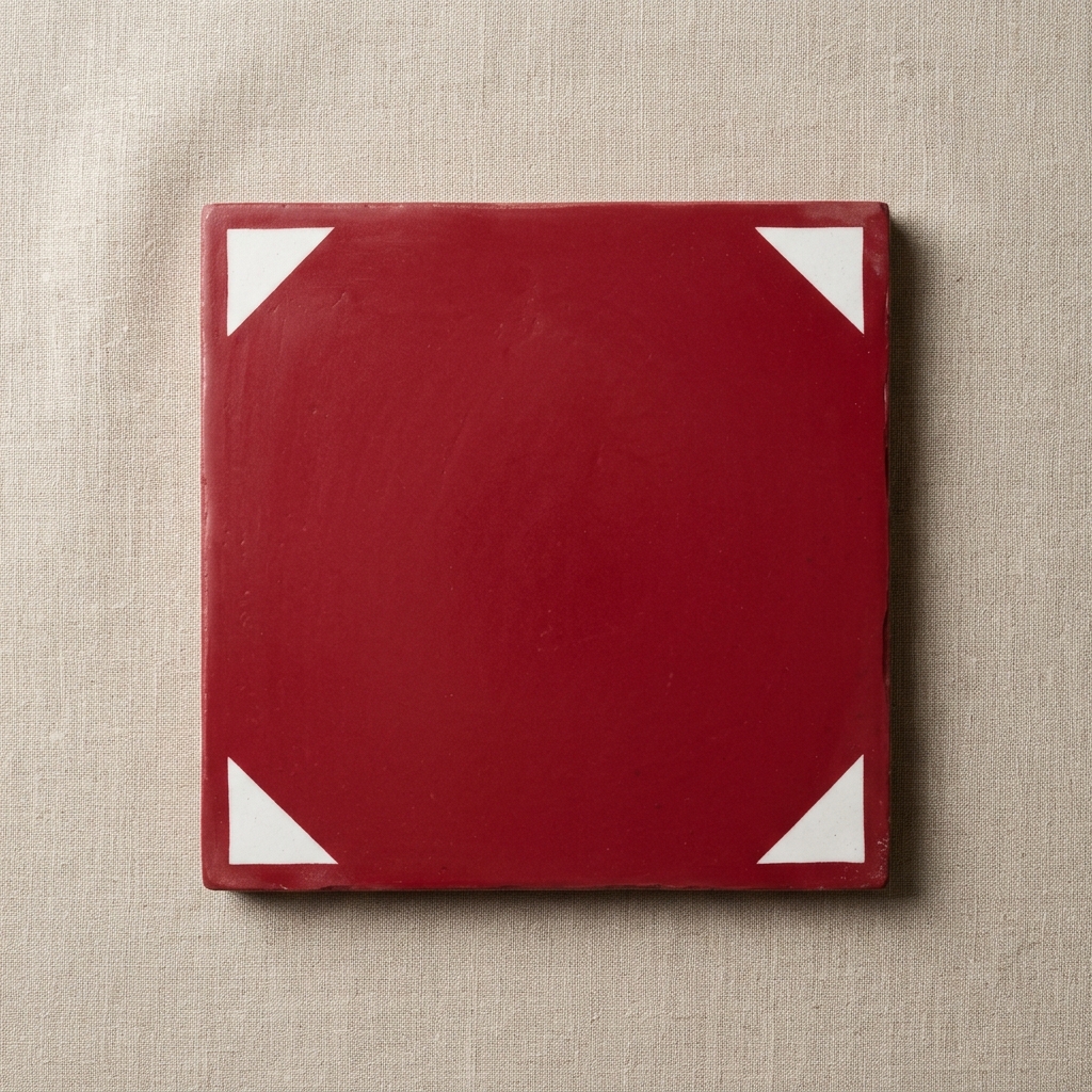 Mula Cross Athangudi Tile - Crimson Red with White Corner pattern