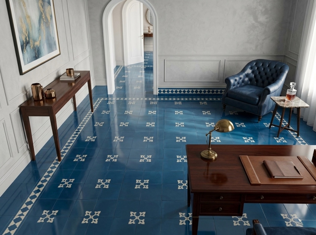 Nanguram Athangudi Tile - Premium Blue Render